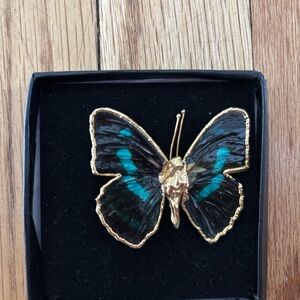 Vintage 1980s Real Morpho Butterfly pendant Gold Electroformed Statement piece